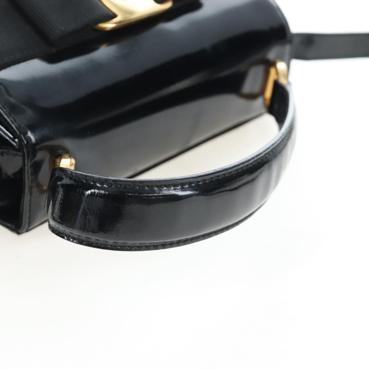 Salvatore Ferragamo Vala Hand Bag Patent leather 2way Black Gold Auth 206373