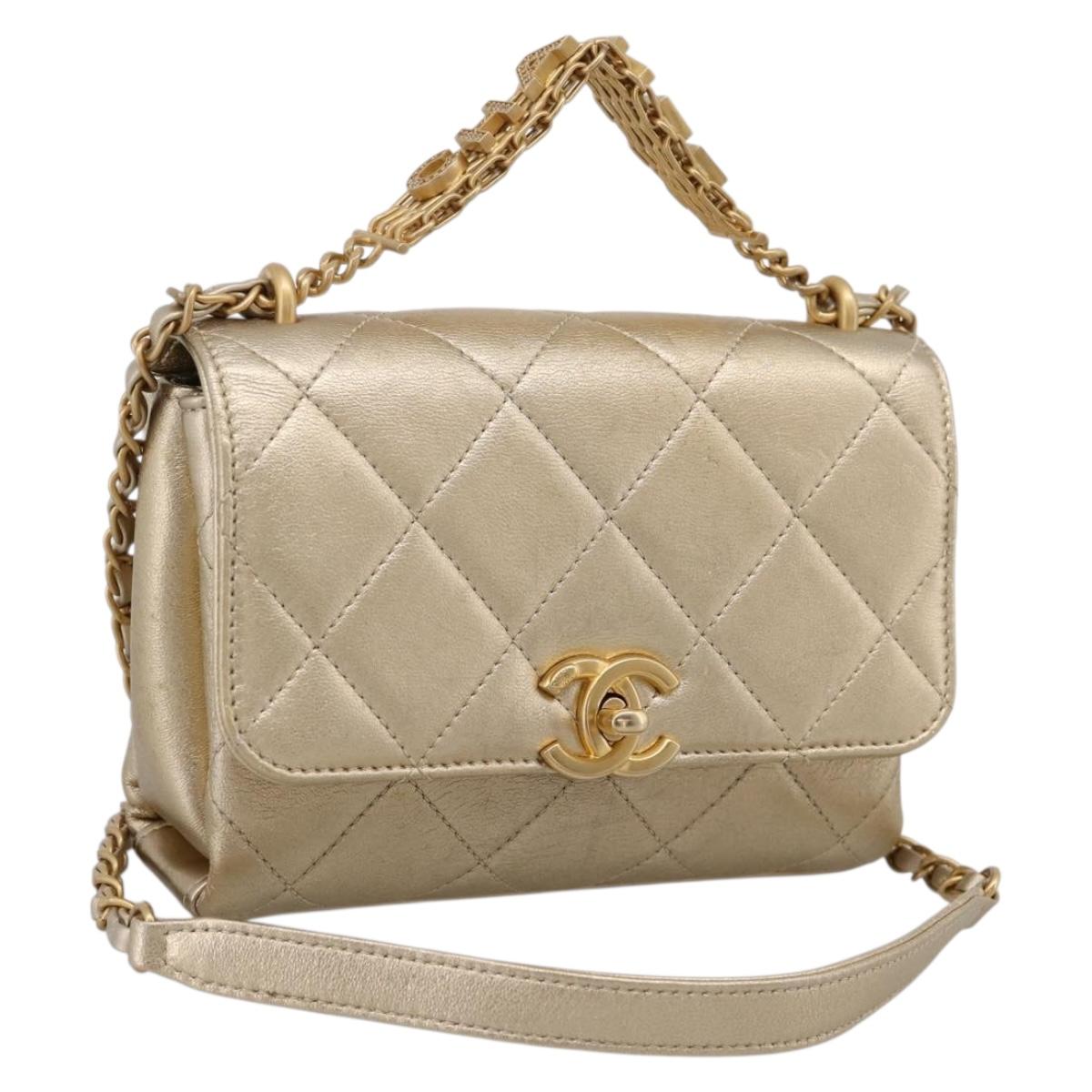 CHANEL Matelasse Chain Shoulder Bag Lamb Skin 2way Gold CC Auth 206384SAM