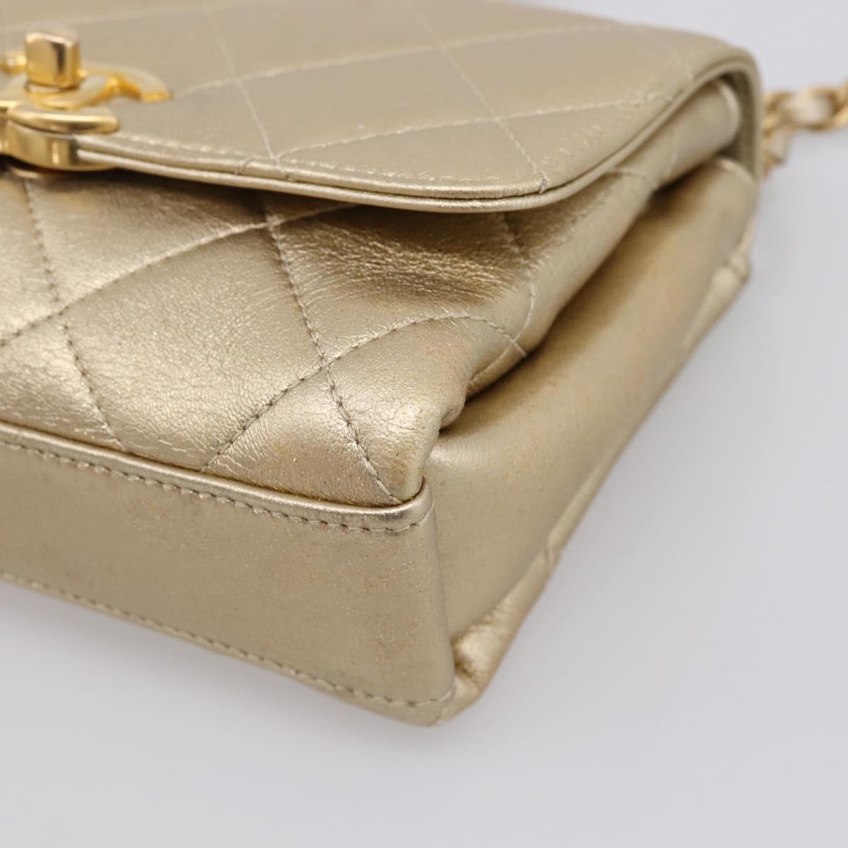 CHANEL Matelasse Chain Shoulder Bag Lamb Skin 2way Gold CC Auth 206384SAM