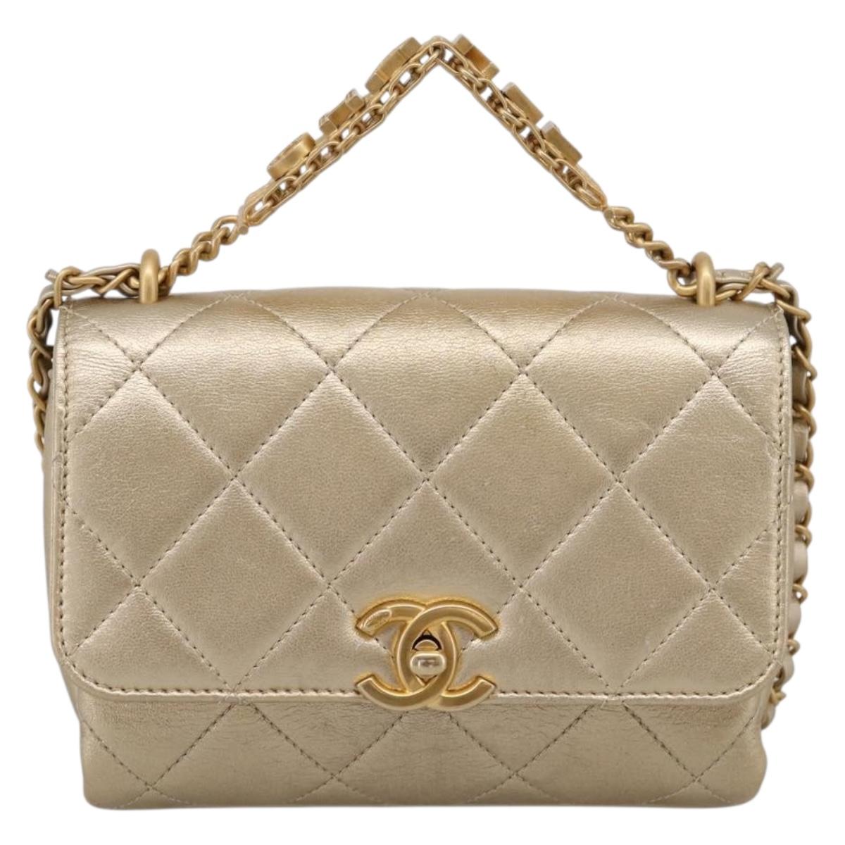 CHANEL Matelasse Chain Shoulder Bag Lamb Skin 2way Gold CC Auth 206384SAM