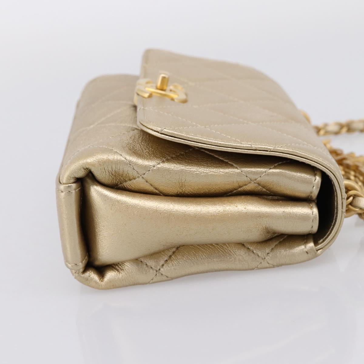 CHANEL Matelasse Chain Shoulder Bag Lamb Skin 2way Gold CC Auth 206384SAM
