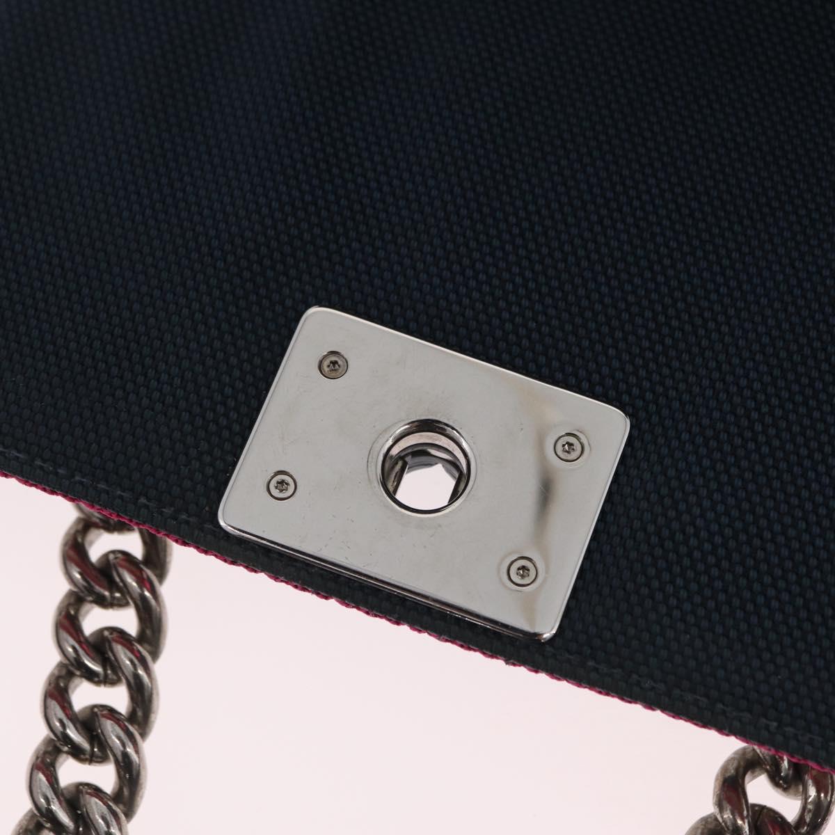 CHANEL Chain Matelasse Boy Chanel Shoulder Bag Canvas Navy Silver Auth 206385A