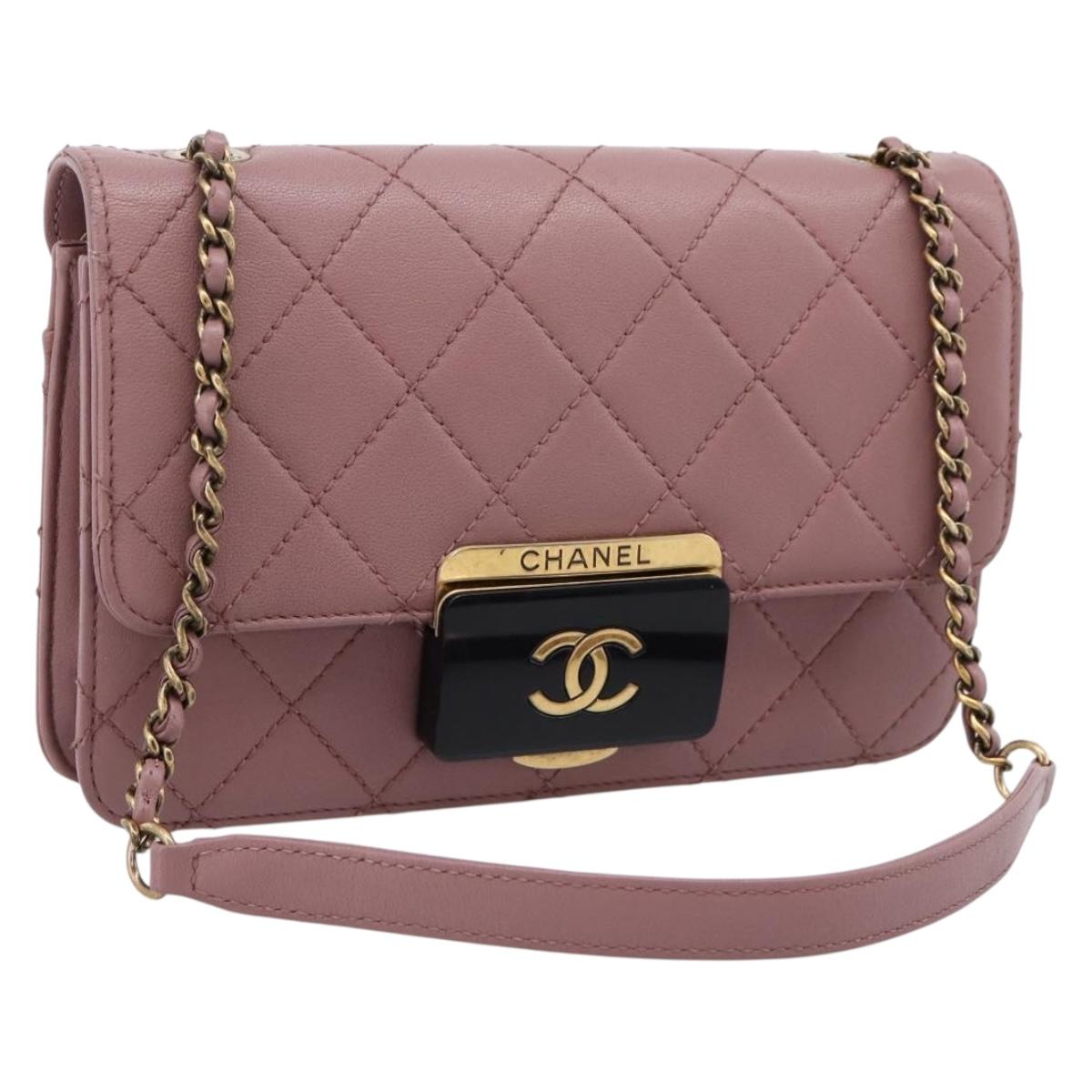 CHANEL Matelasse Chain Shoulder Bag Lamb Skin Purple Gray CC Auth 206386V