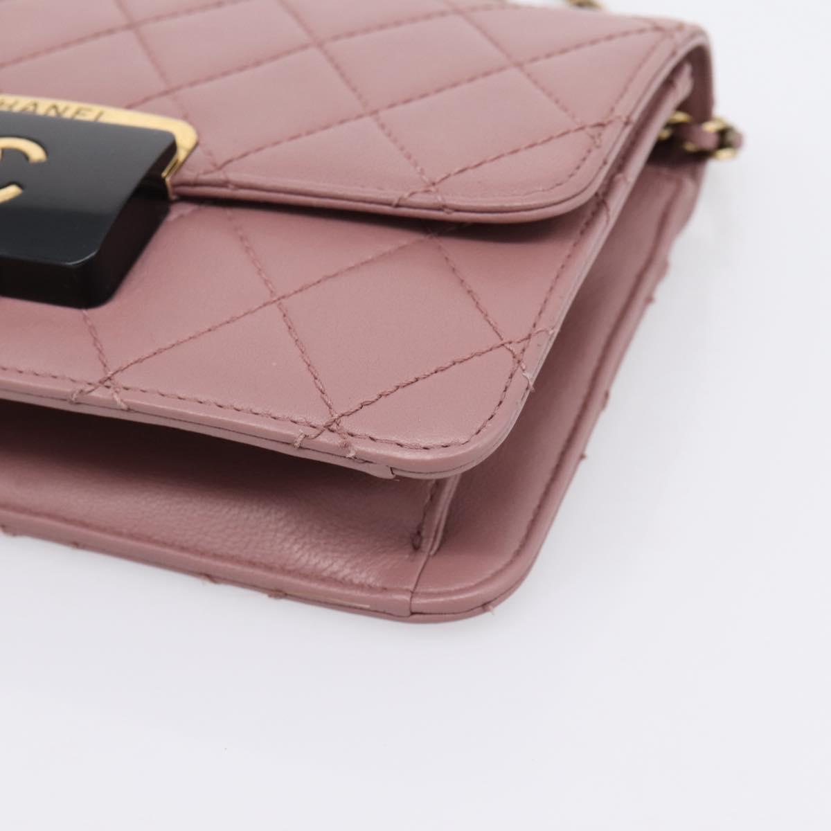 CHANEL Matelasse Chain Shoulder Bag Lamb Skin Purple Gray CC Auth 206386V