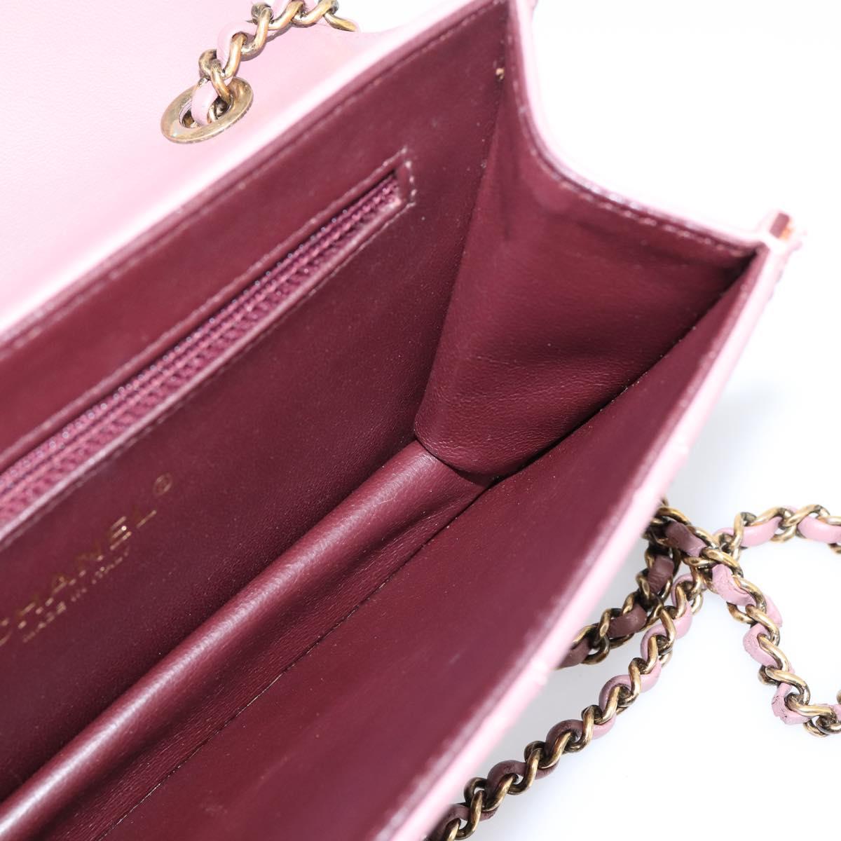 CHANEL Matelasse Chain Shoulder Bag Lamb Skin Purple Gray CC Auth 206386V