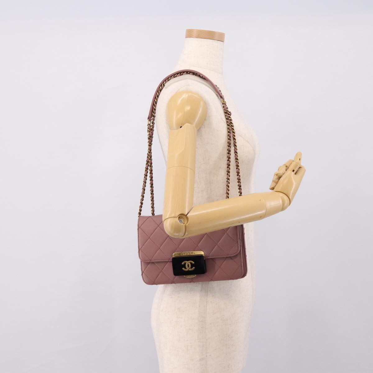 CHANEL Matelasse Chain Shoulder Bag Lamb Skin Purple Gray CC Auth 206386V
