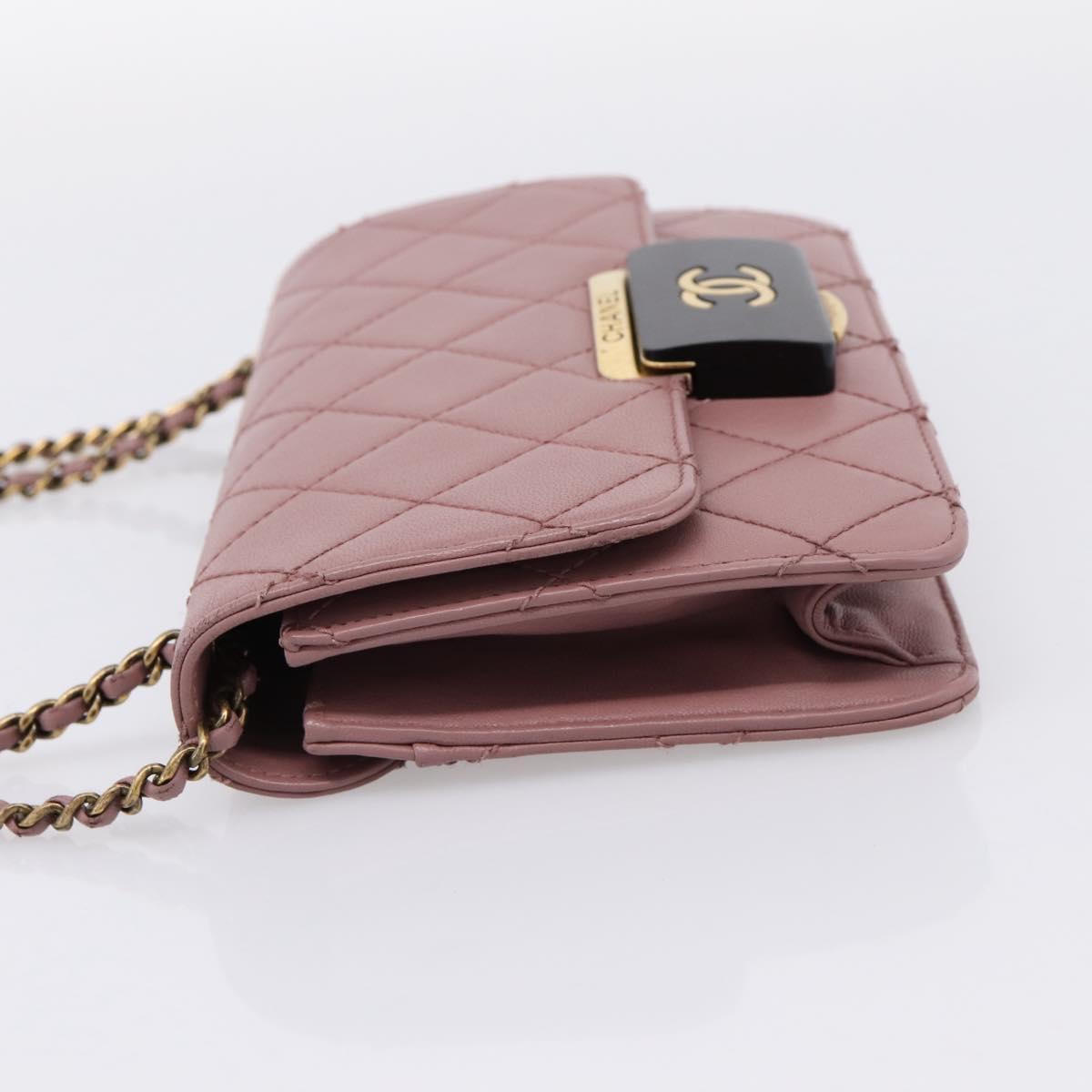 CHANEL Matelasse Chain Shoulder Bag Lamb Skin Purple Gray CC Auth 206386V