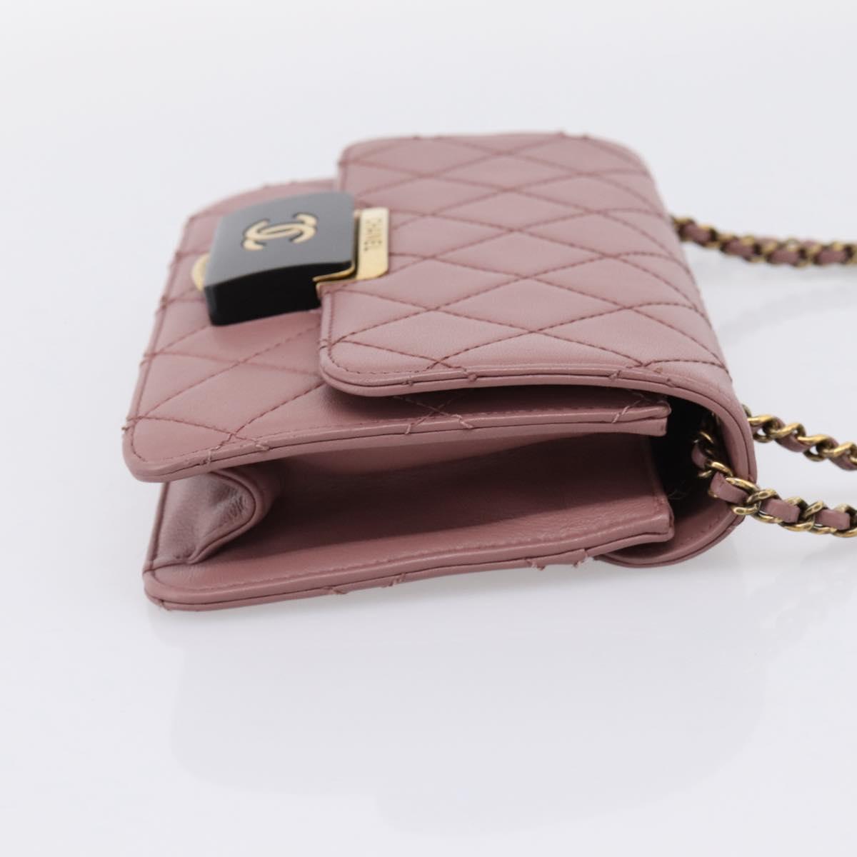 CHANEL Matelasse Chain Shoulder Bag Lamb Skin Purple Gray CC Auth 206386V