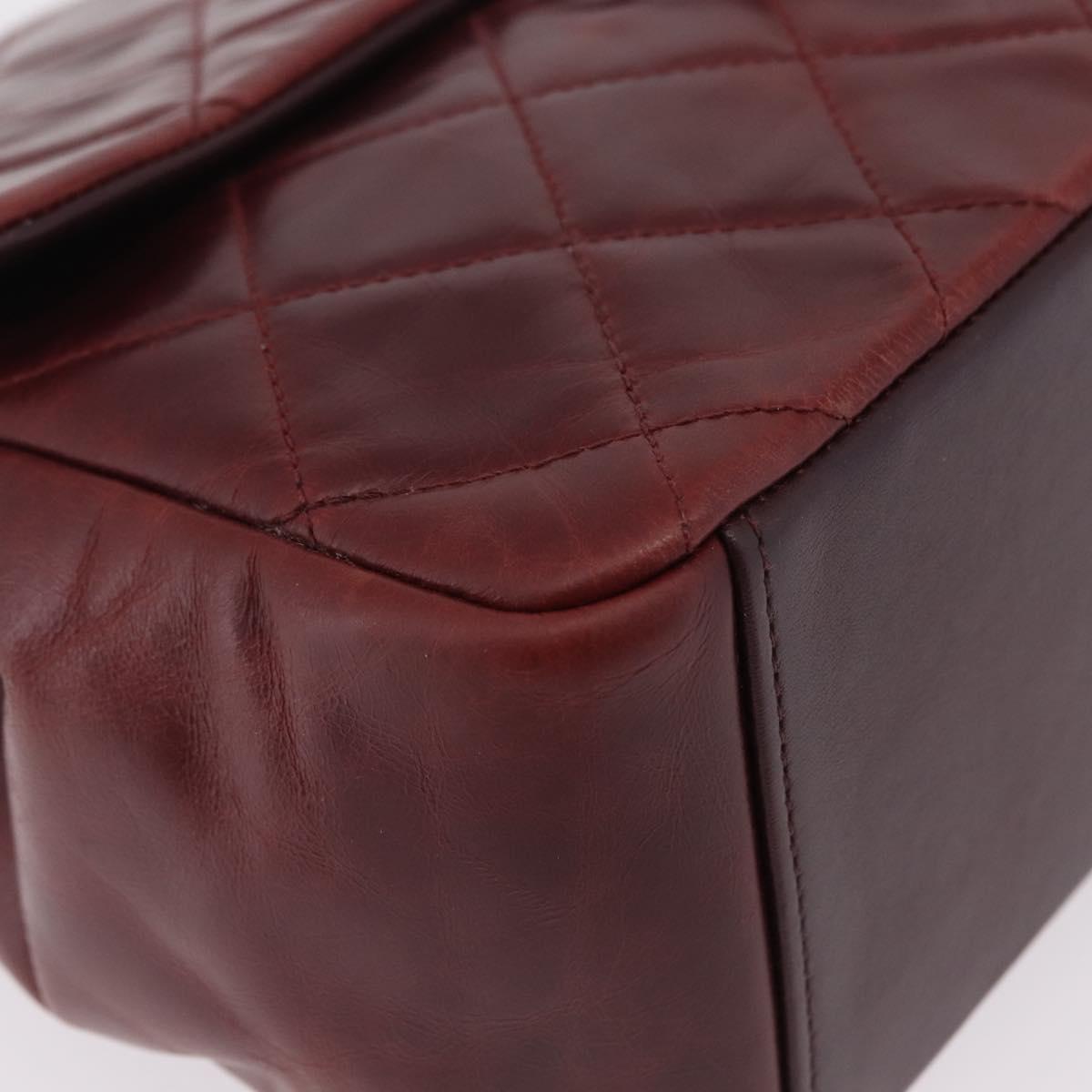 CHANEL Matelasse Chain Shoulder Bag Leather Bordeaux Gold CC Auth 206387A