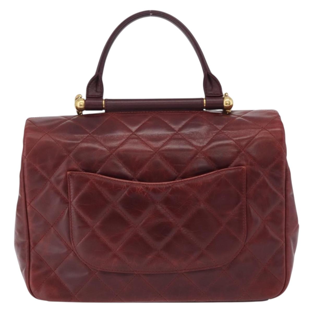 CHANEL Matelasse Chain Shoulder Bag Leather Bordeaux Gold CC Auth 206387A