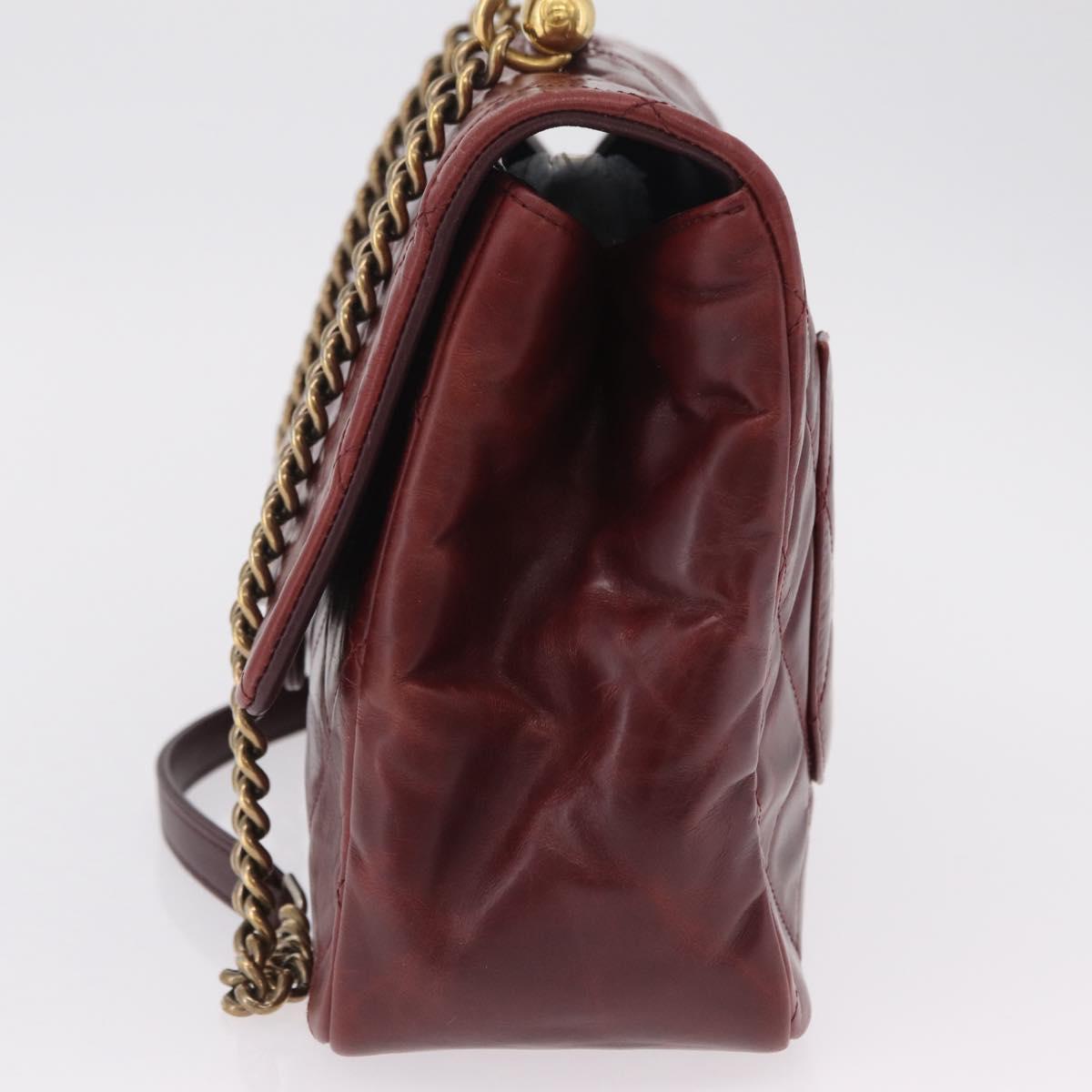 CHANEL Matelasse Chain Shoulder Bag Leather Bordeaux Gold CC Auth 206387A