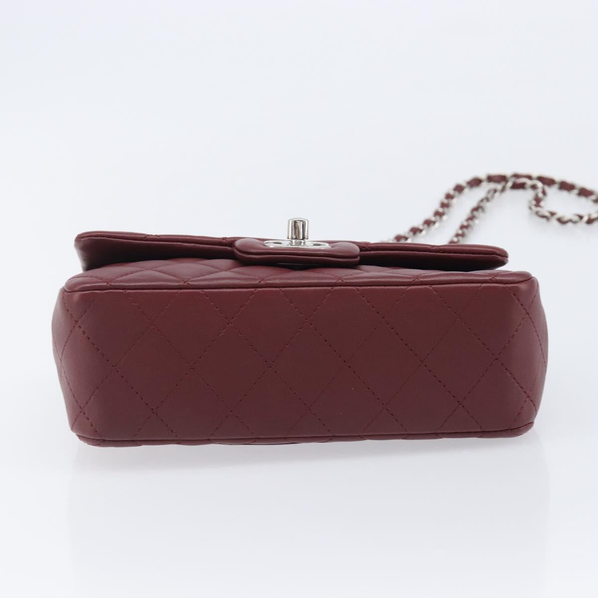 CHANEL Mini Matelasse 20 Chain Bag Lamb Skin Bordeaux Silver CC Auth 206388SM