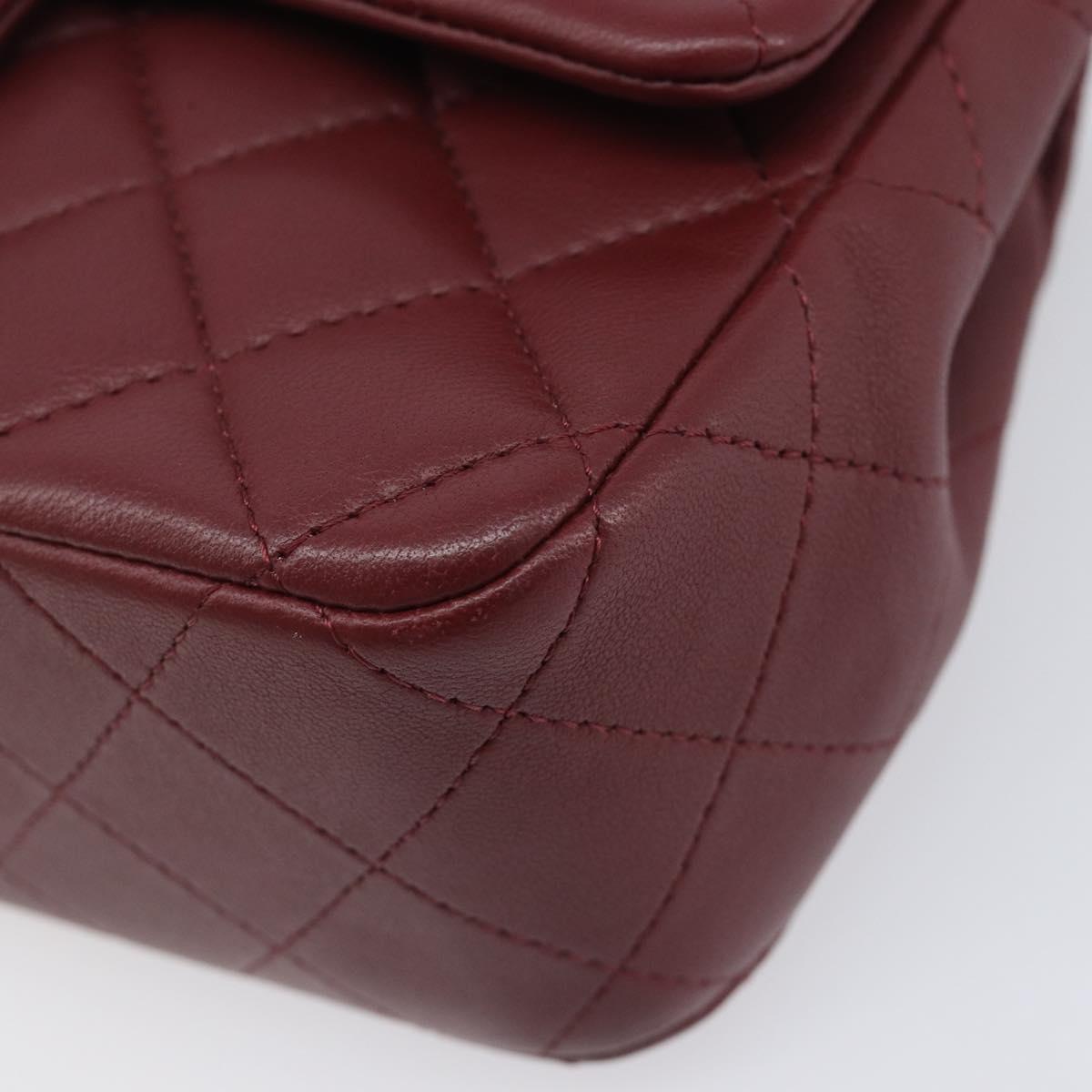 CHANEL Mini Matelasse 20 Chain Bag Lamb Skin Bordeaux Silver CC Auth 206388SM