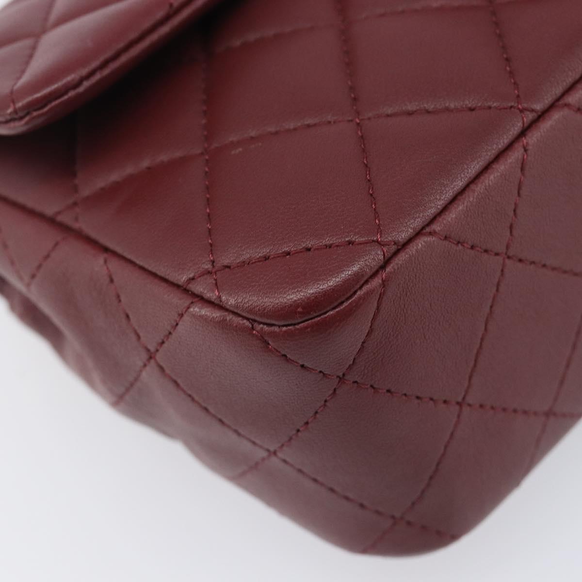 CHANEL Mini Matelasse 20 Chain Bag Lamb Skin Bordeaux Silver CC Auth 206388SM