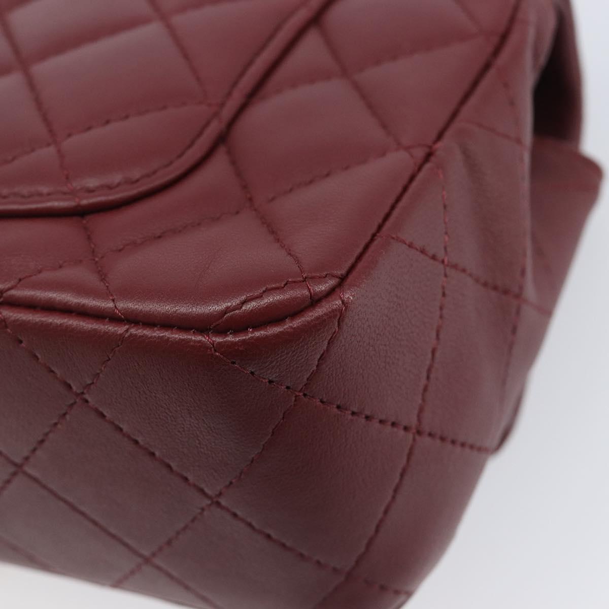 CHANEL Mini Matelasse 20 Chain Bag Lamb Skin Bordeaux Silver CC Auth 206388SM