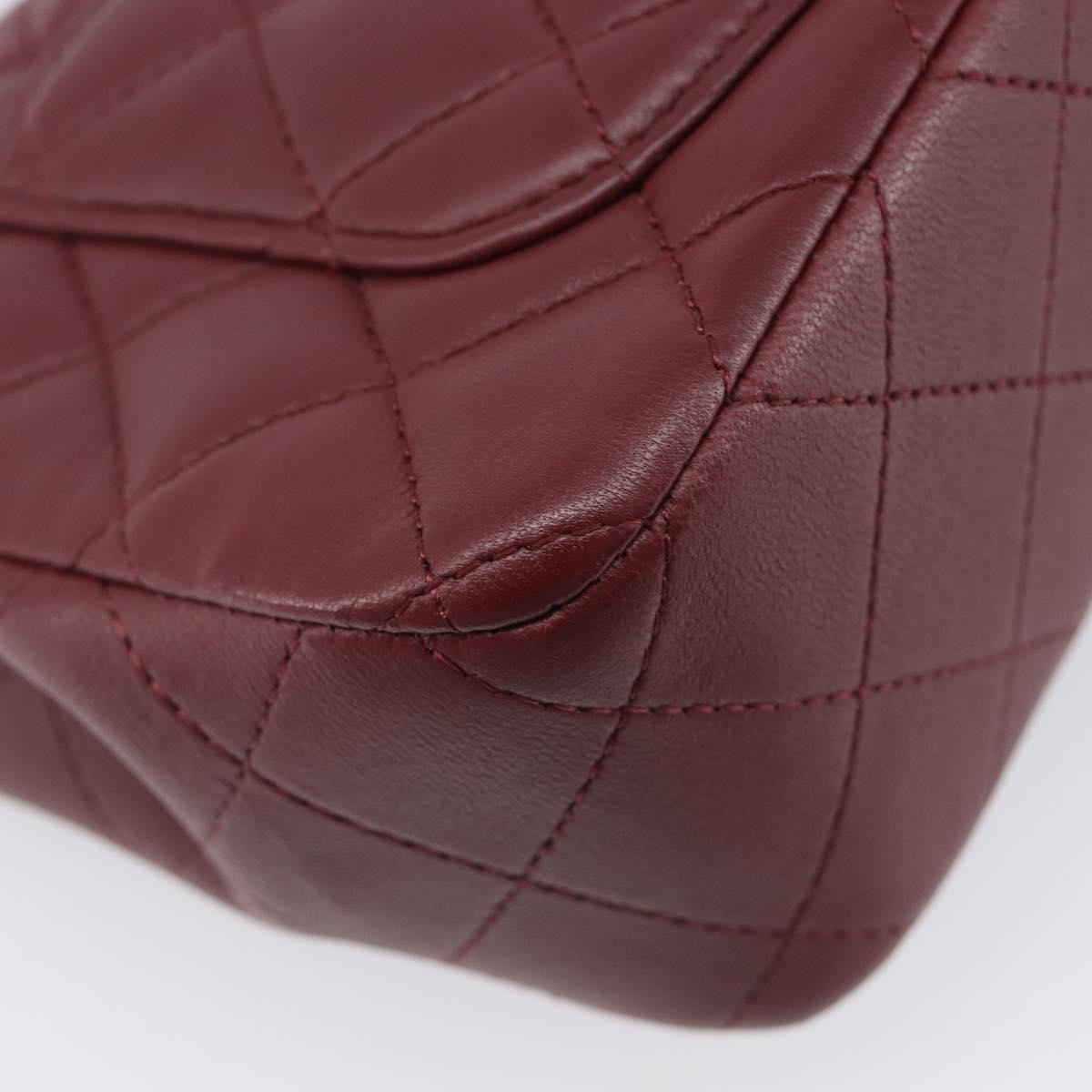 CHANEL Mini Matelasse 20 Chain Bag Lamb Skin Bordeaux Silver CC Auth 206388SM