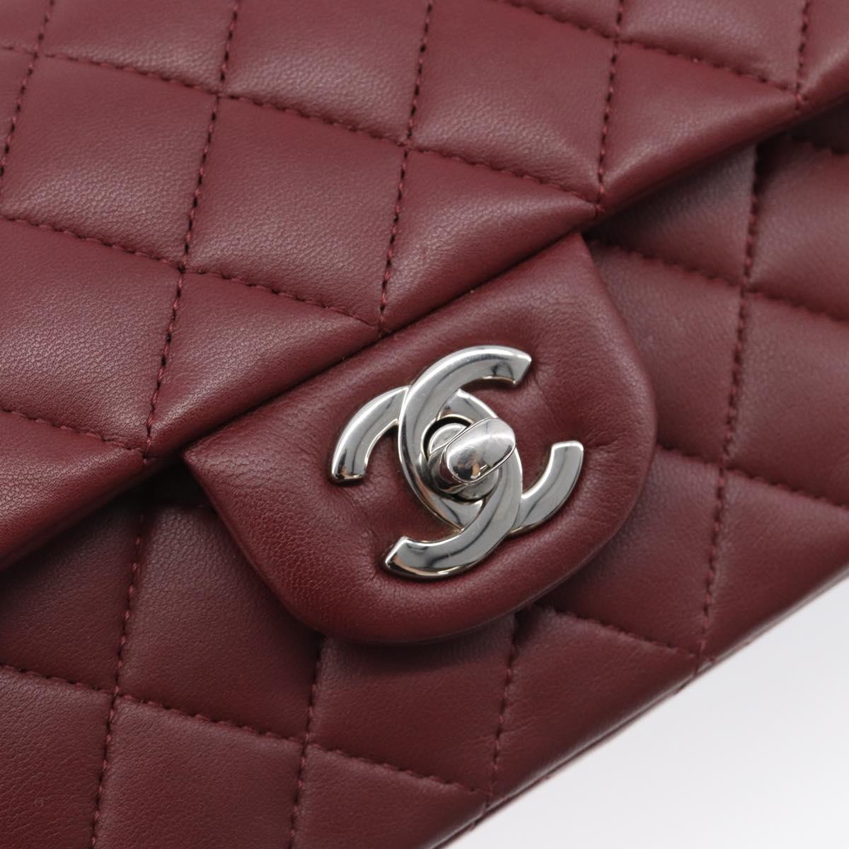 CHANEL Mini Matelasse 20 Chain Bag Lamb Skin Bordeaux Silver CC Auth 206388SM