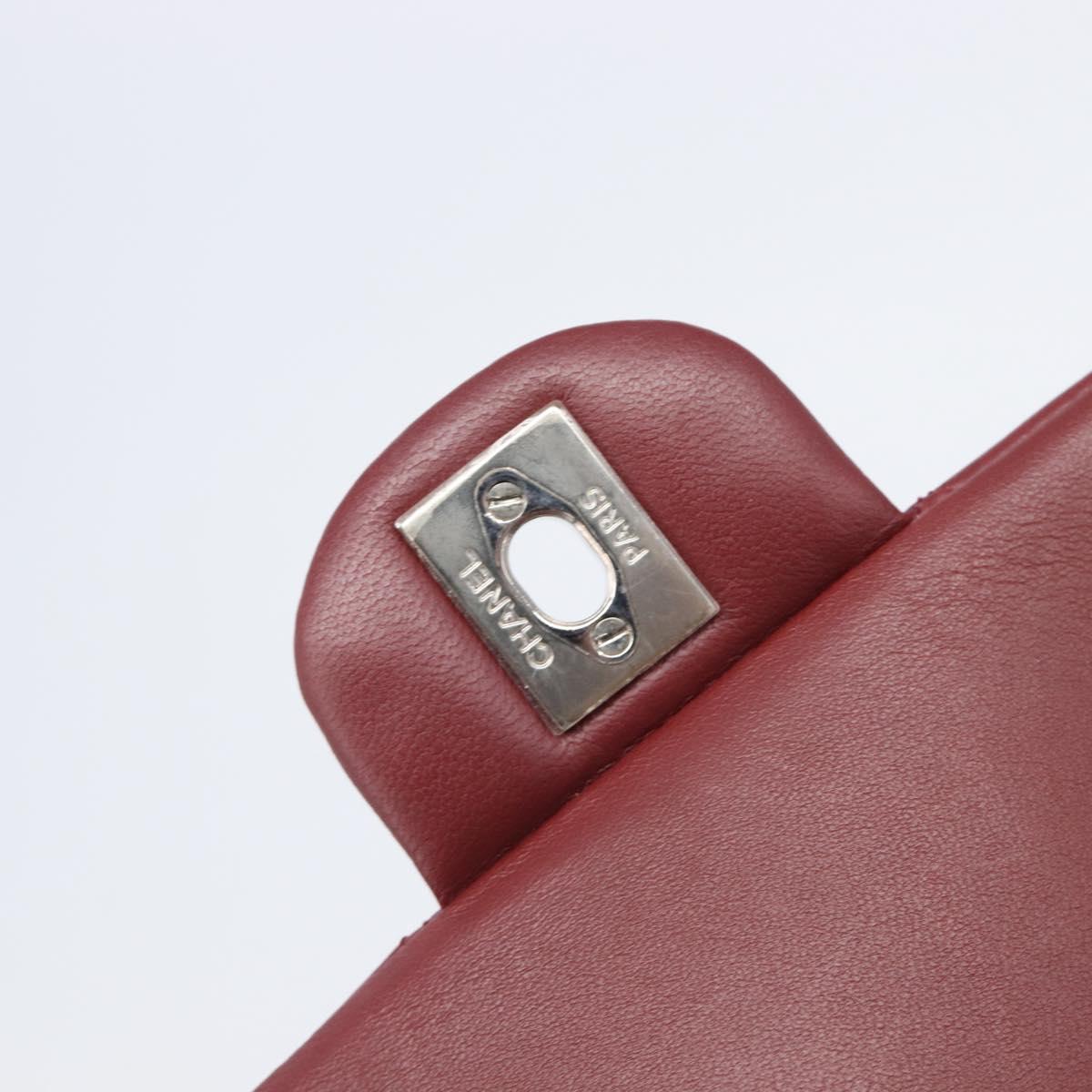 CHANEL Mini Matelasse 20 Chain Bag Lamb Skin Bordeaux Silver CC Auth 206388SM