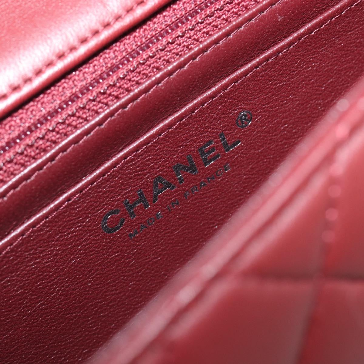 CHANEL Mini Matelasse 20 Chain Bag Lamb Skin Bordeaux Silver CC Auth 206388SM