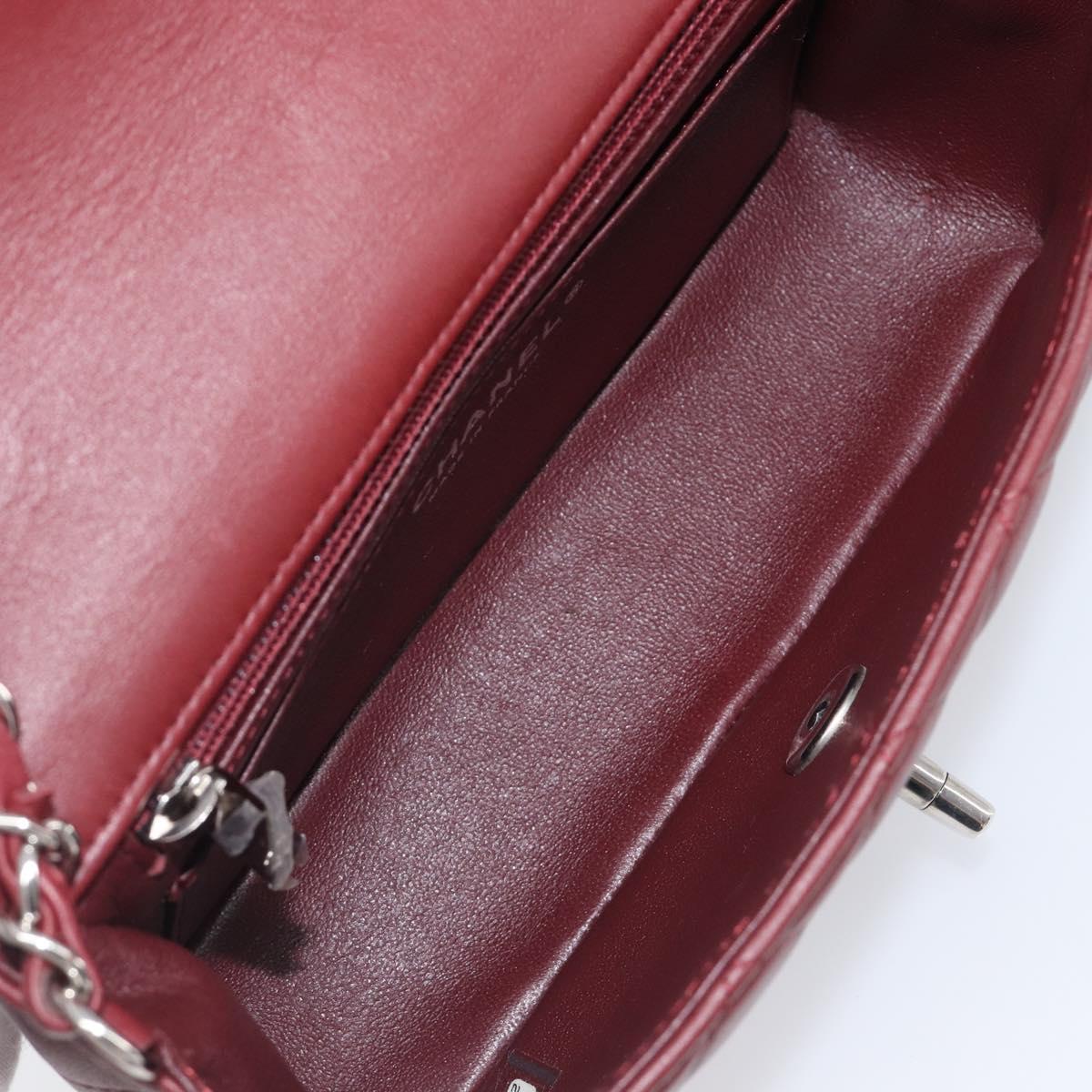 CHANEL Mini Matelasse 20 Chain Bag Lamb Skin Bordeaux Silver CC Auth 206388SM