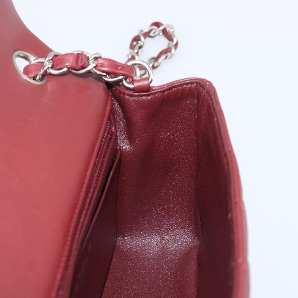 CHANEL Mini Matelasse 20 Chain Bag Lamb Skin Bordeaux Silver CC Auth 206388SM