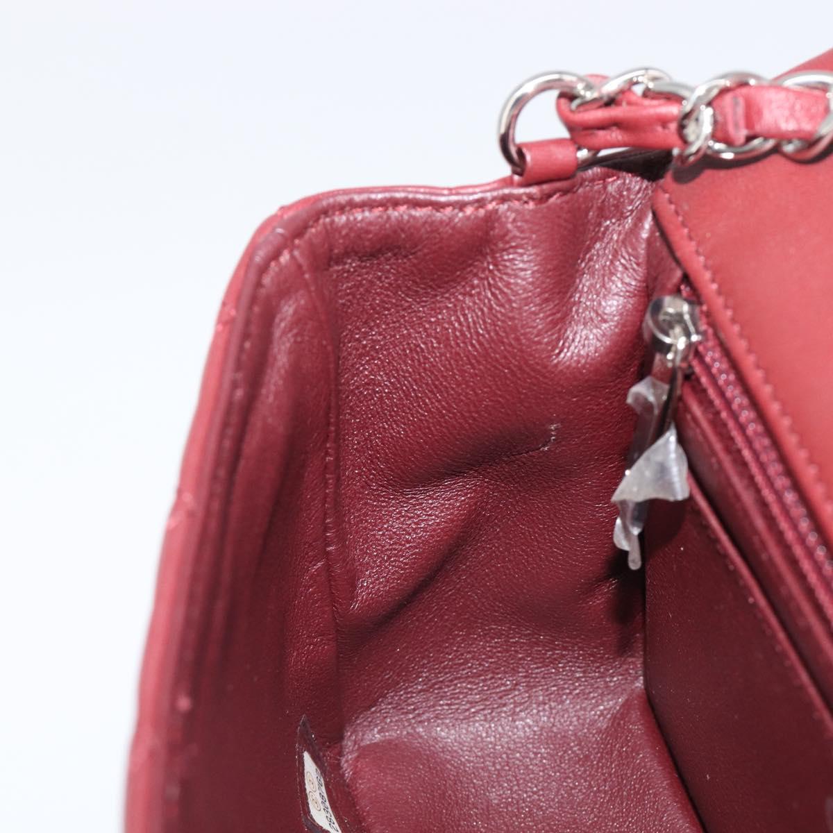 CHANEL Mini Matelasse 20 Chain Bag Lamb Skin Bordeaux Silver CC Auth 206388SM