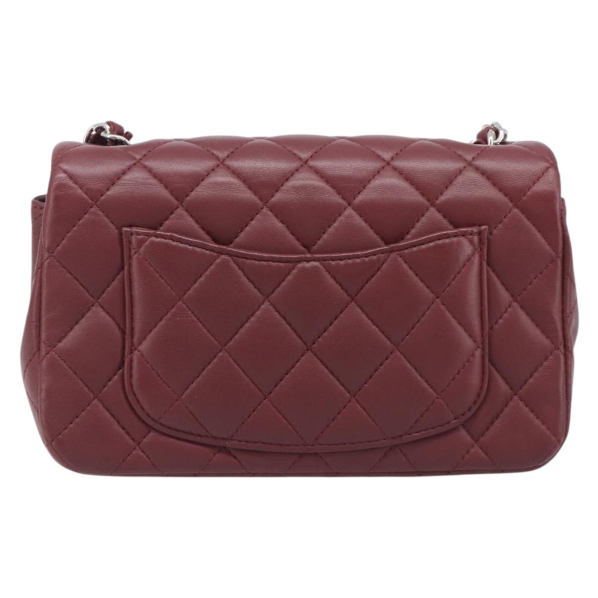 CHANEL Mini Matelasse 20 Chain Bag Lamb Skin Bordeaux Silver CC Auth 206388SM