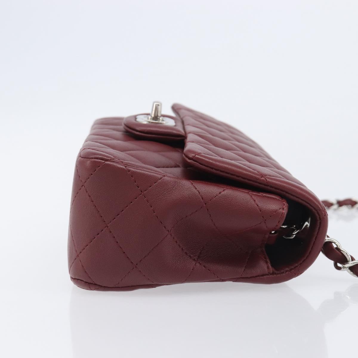 CHANEL Mini Matelasse 20 Chain Bag Lamb Skin Bordeaux Silver CC Auth 206388SM