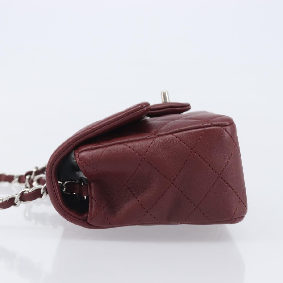 CHANEL Mini Matelasse 20 Chain Bag Lamb Skin Bordeaux Silver CC Auth 206388SM