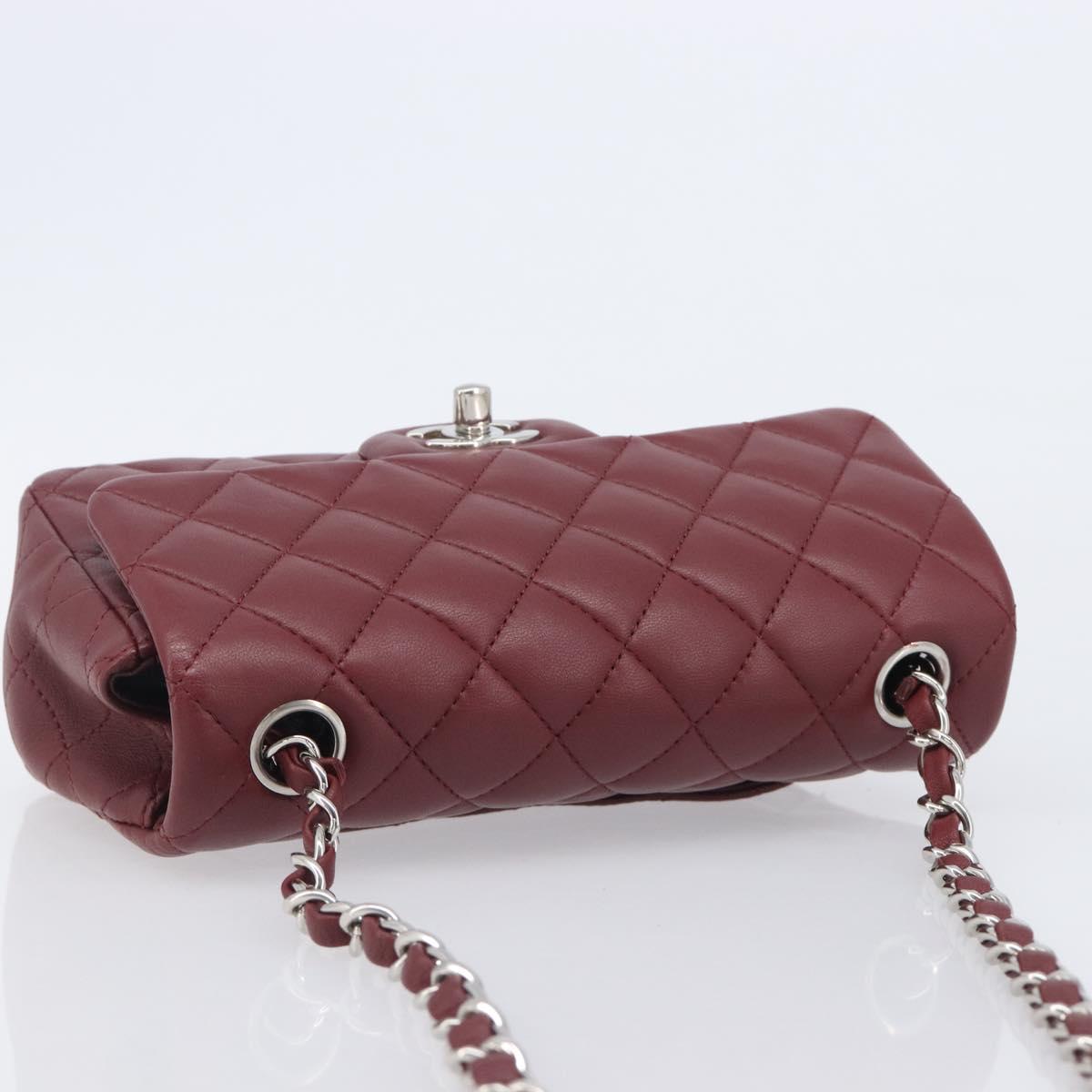 CHANEL Mini Matelasse 20 Chain Bag Lamb Skin Bordeaux Silver CC Auth 206388SM