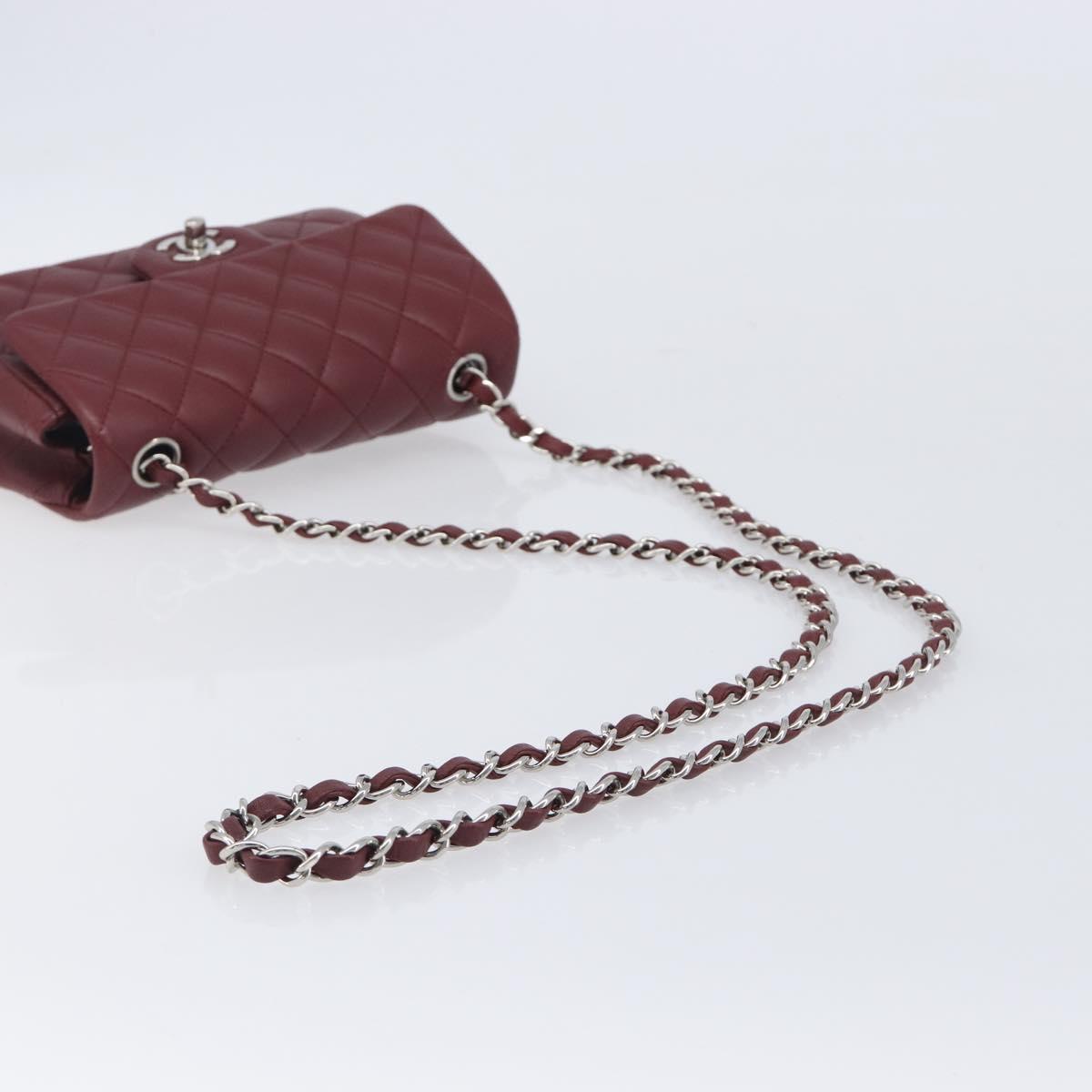 CHANEL Mini Matelasse 20 Chain Bag Lamb Skin Bordeaux Silver CC Auth 206388SM