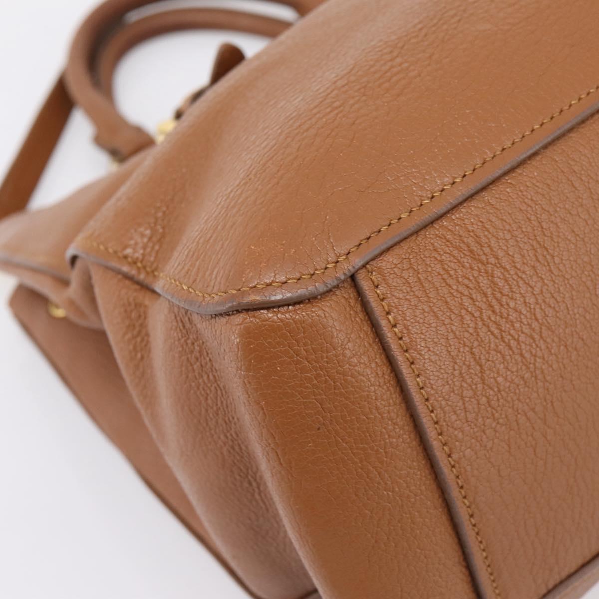 Miu Miu Hand Bag Leather 2way Brown Gold Auth 206392A