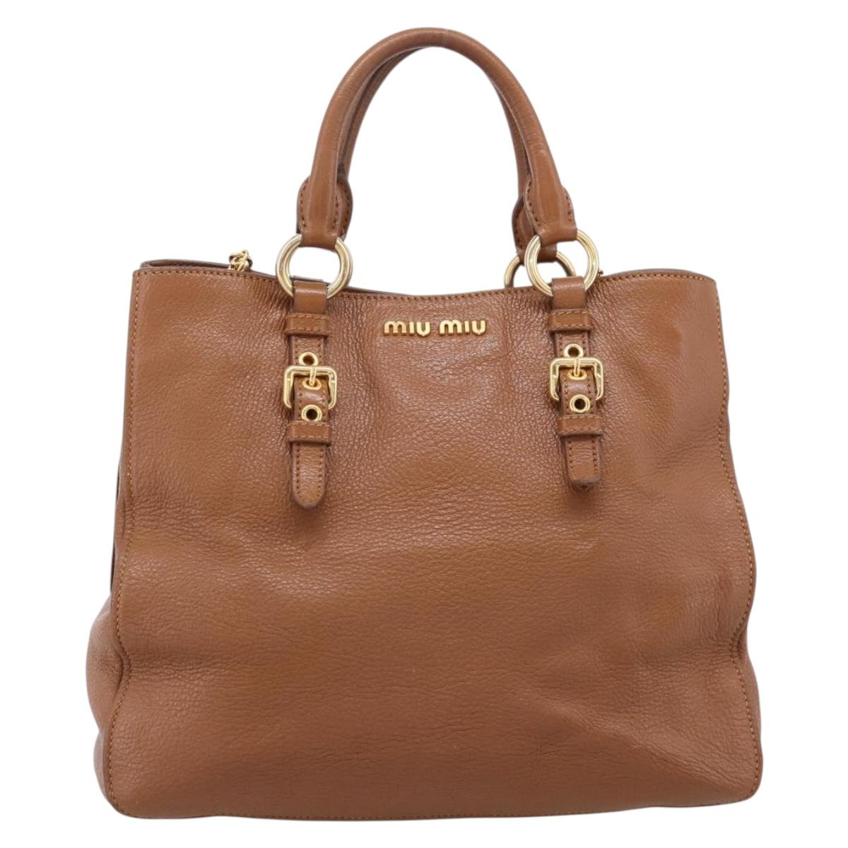 Miu Miu Hand Bag Leather 2way Brown Gold Auth 206392A