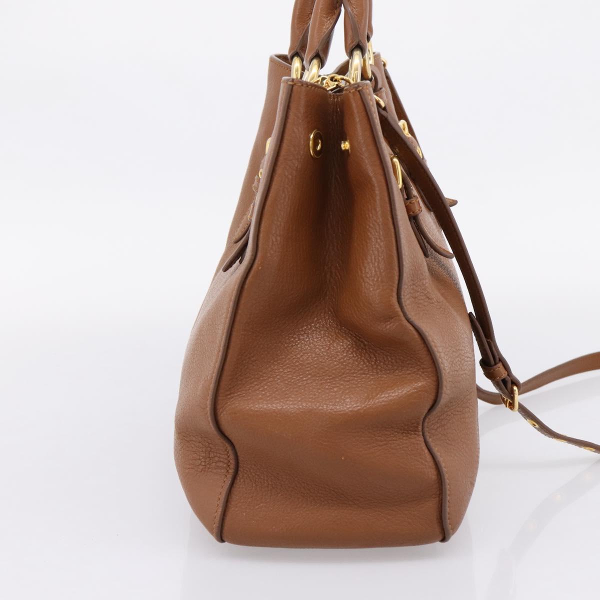 Miu Miu Hand Bag Leather 2way Brown Gold Auth 206392A