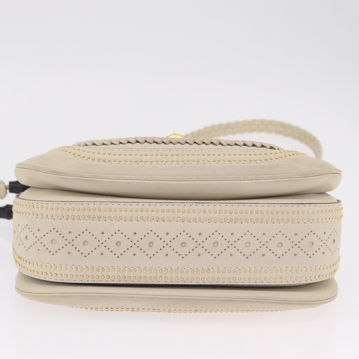 GUCCI New Bamboo Hand Bag Leather 2way Ivory Gold 263970 Auth 206395M