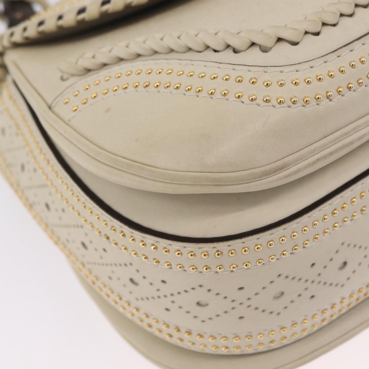 GUCCI New Bamboo Hand Bag Leather 2way Ivory Gold 263970 Auth 206395M