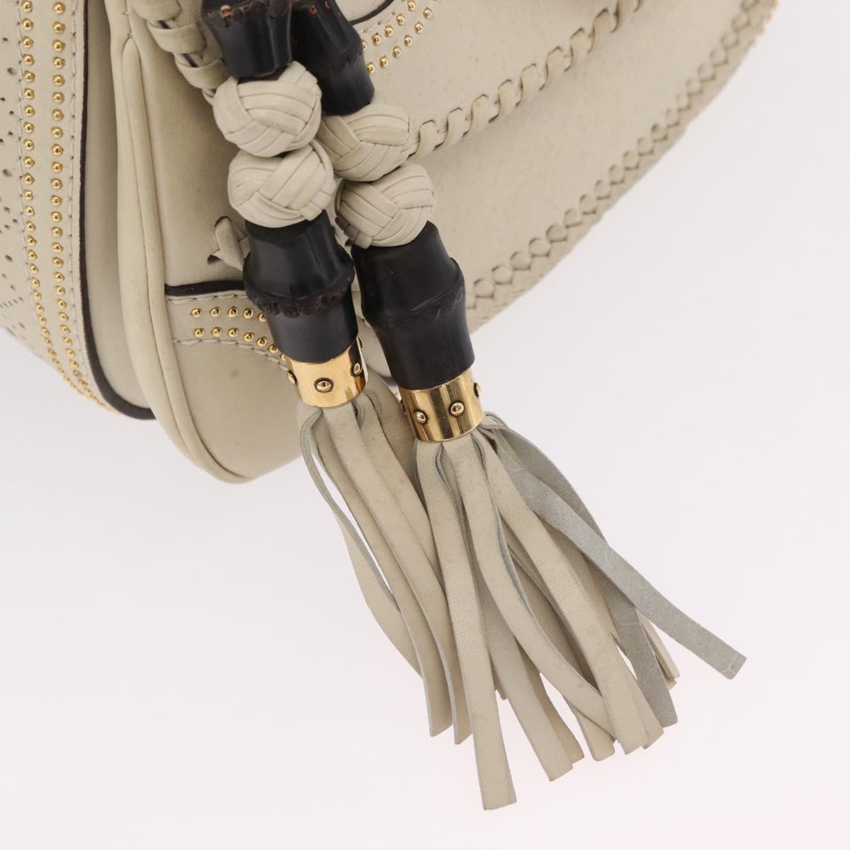 GUCCI New Bamboo Hand Bag Leather 2way Ivory Gold 263970 Auth 206395M