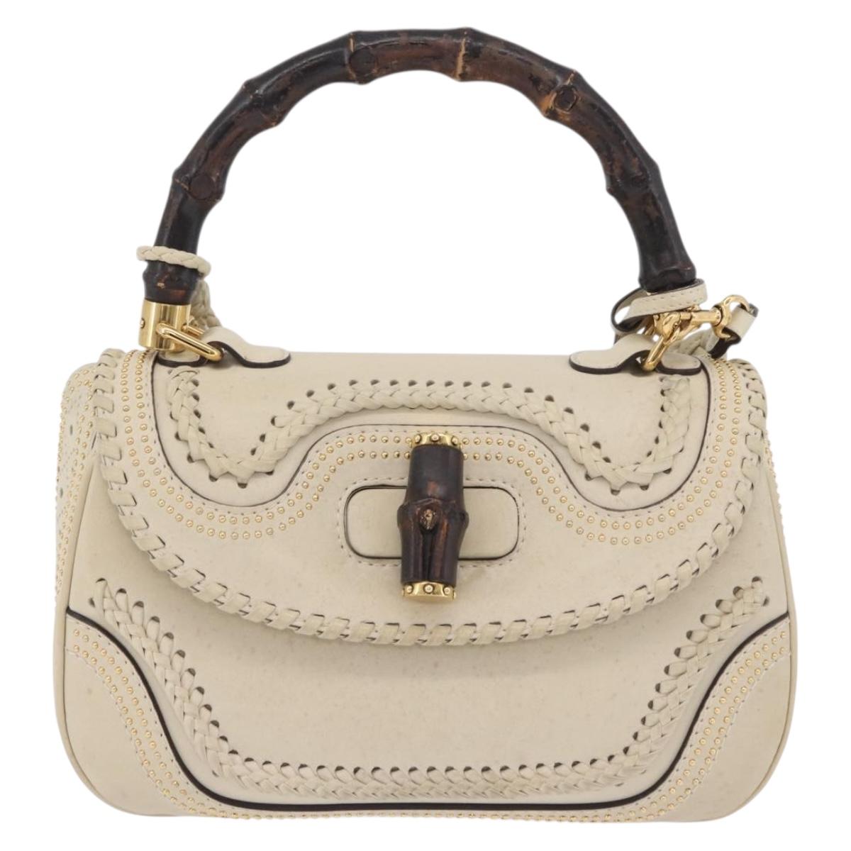 GUCCI New Bamboo Hand Bag Leather 2way Ivory Gold 263970 Auth 206395M