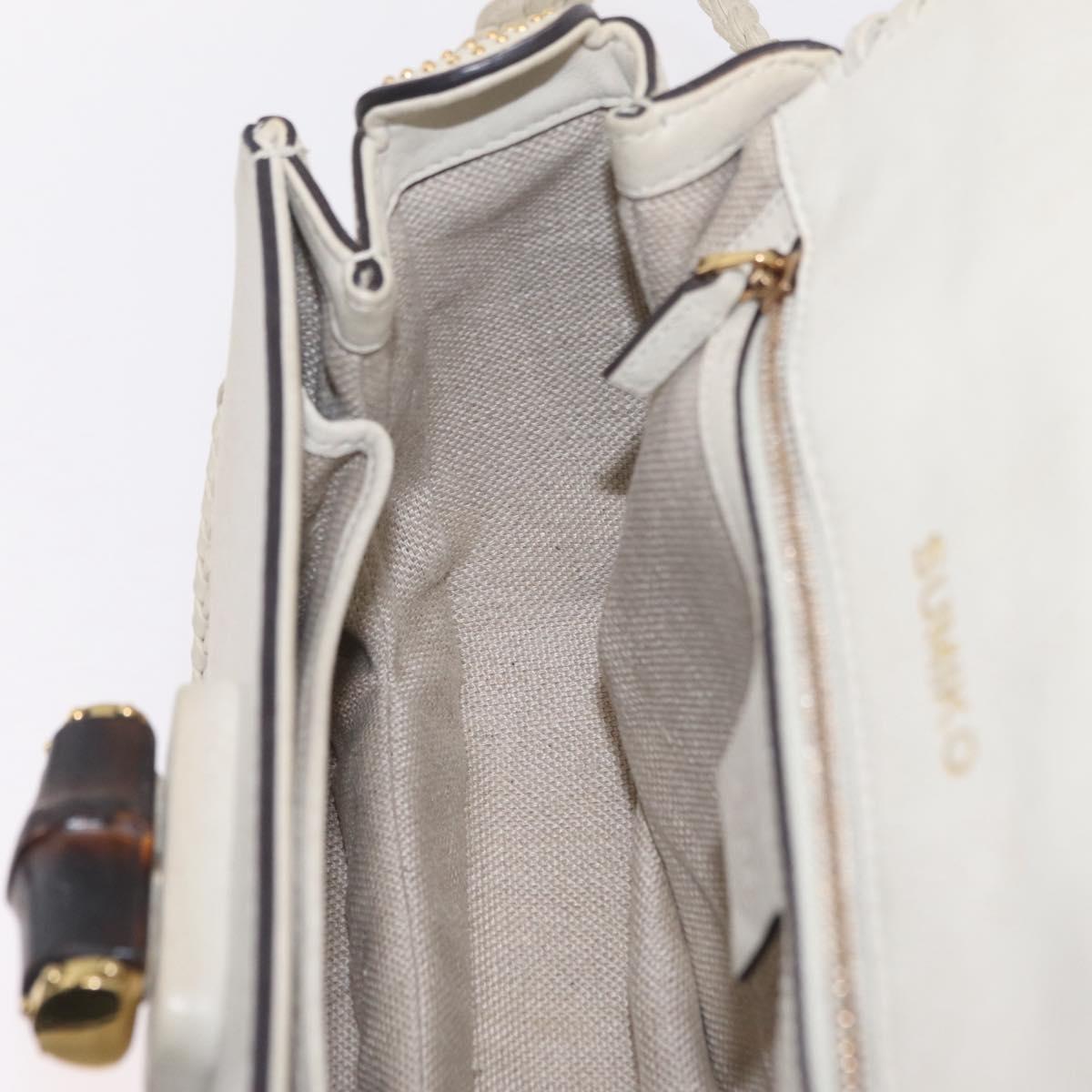 GUCCI New Bamboo Hand Bag Leather 2way Ivory Gold 263970 Auth 206395M