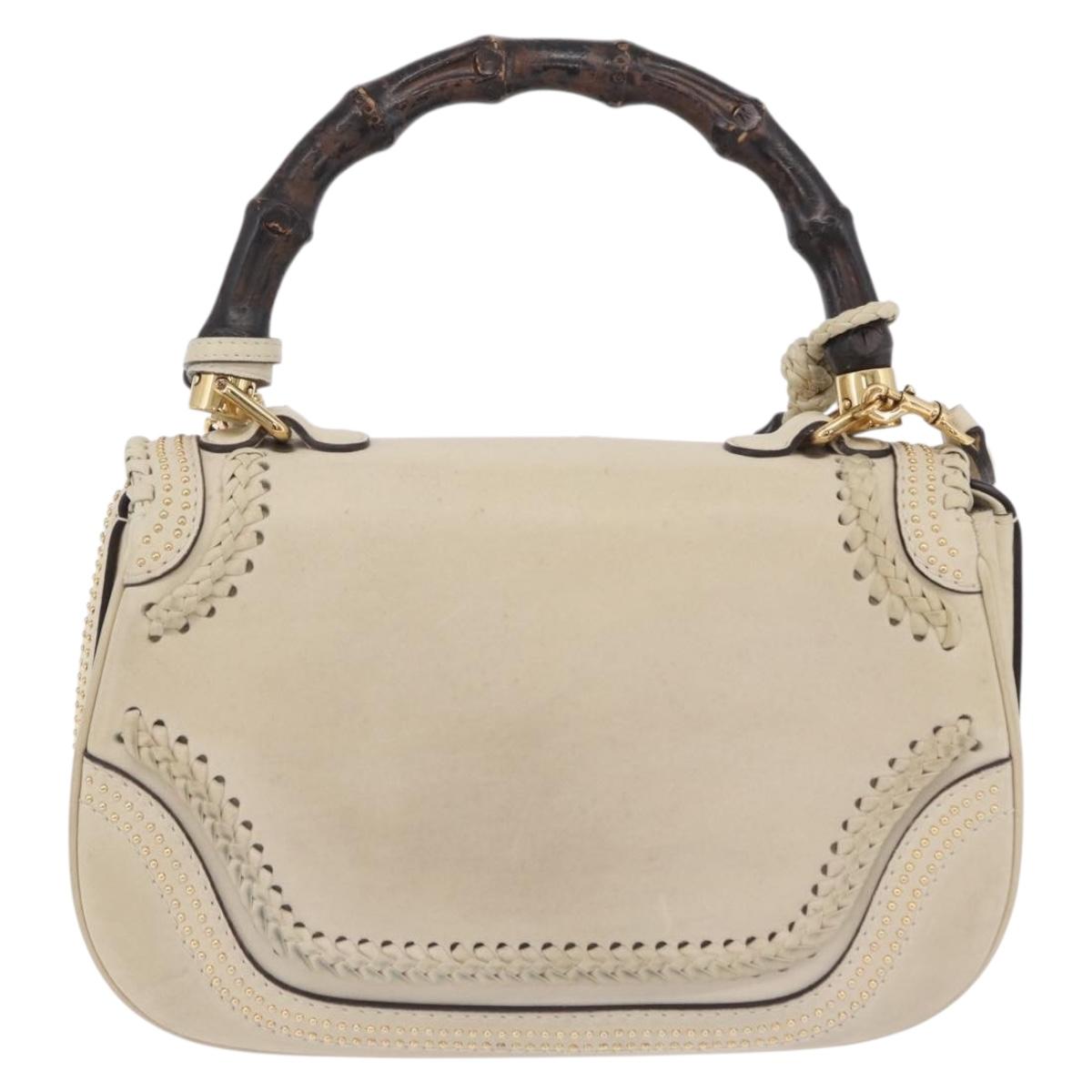 GUCCI New Bamboo Hand Bag Leather 2way Ivory Gold 263970 Auth 206395M