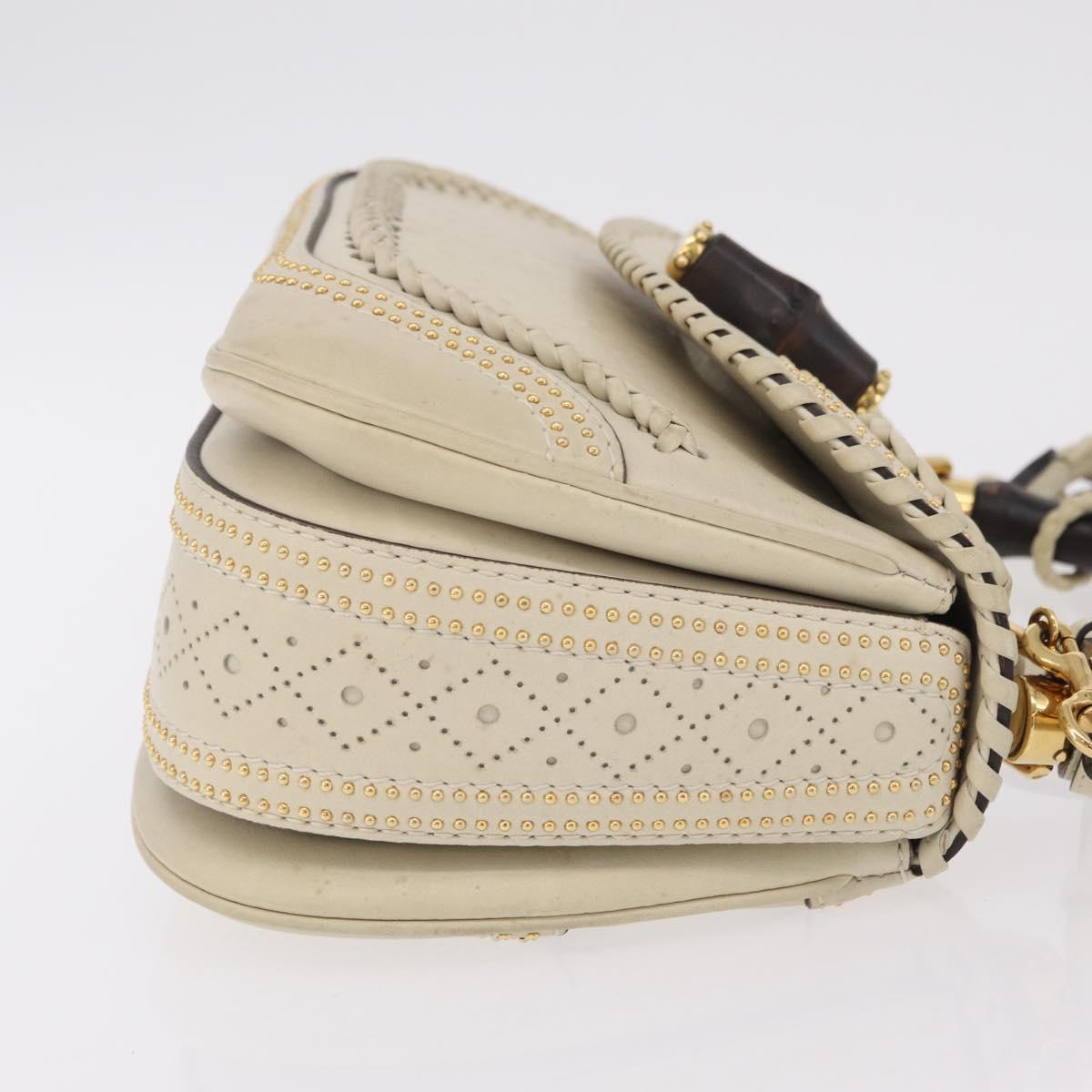 GUCCI New Bamboo Hand Bag Leather 2way Ivory Gold 263970 Auth 206395M