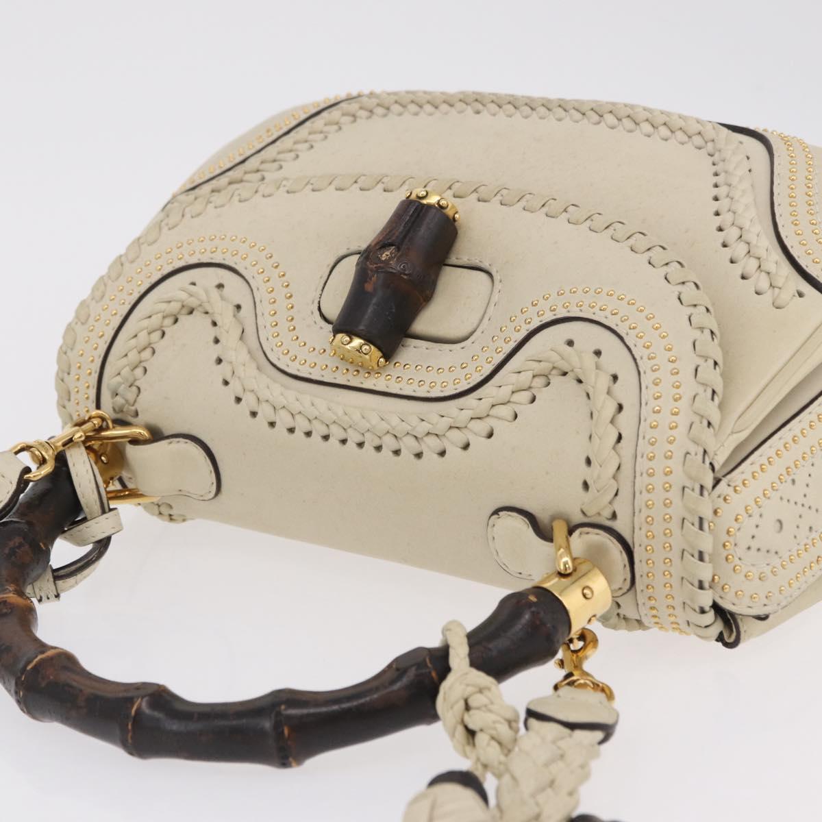 GUCCI New Bamboo Hand Bag Leather 2way Ivory Gold 263970 Auth 206395M