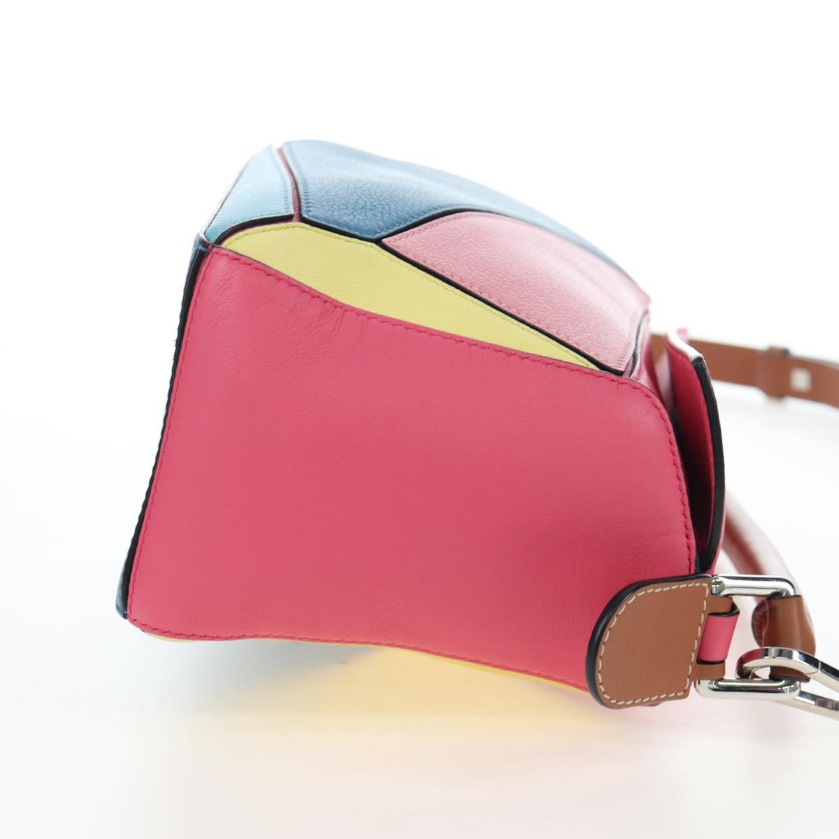 LOEWE Puzzle Bag Small Hand Bag Leather 2way Multicolor Silver Auth 206398SAM