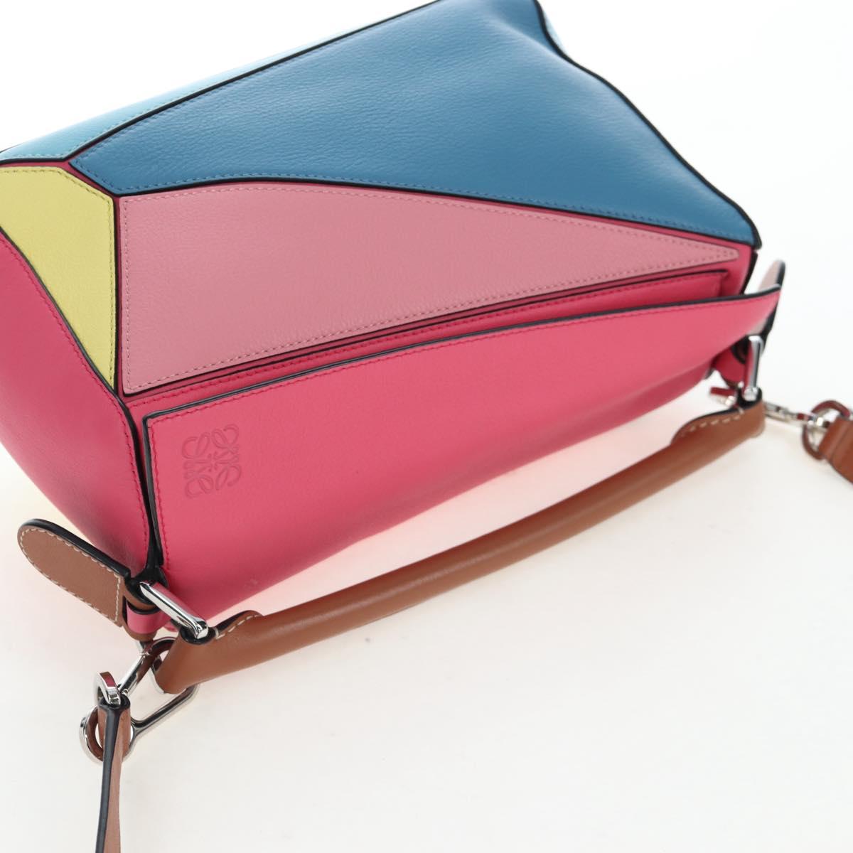 LOEWE Puzzle Bag Small Hand Bag Leather 2way Multicolor Silver Auth 206398SAM