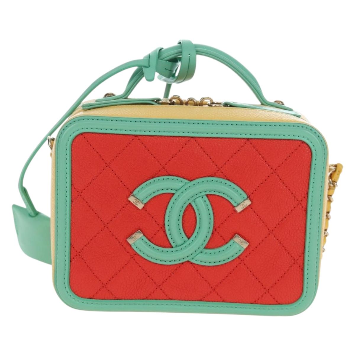 CHANEL CC Filigree Vanity Chain Bag Caviar Skin Multicolor Gold CC Auth 206403SM