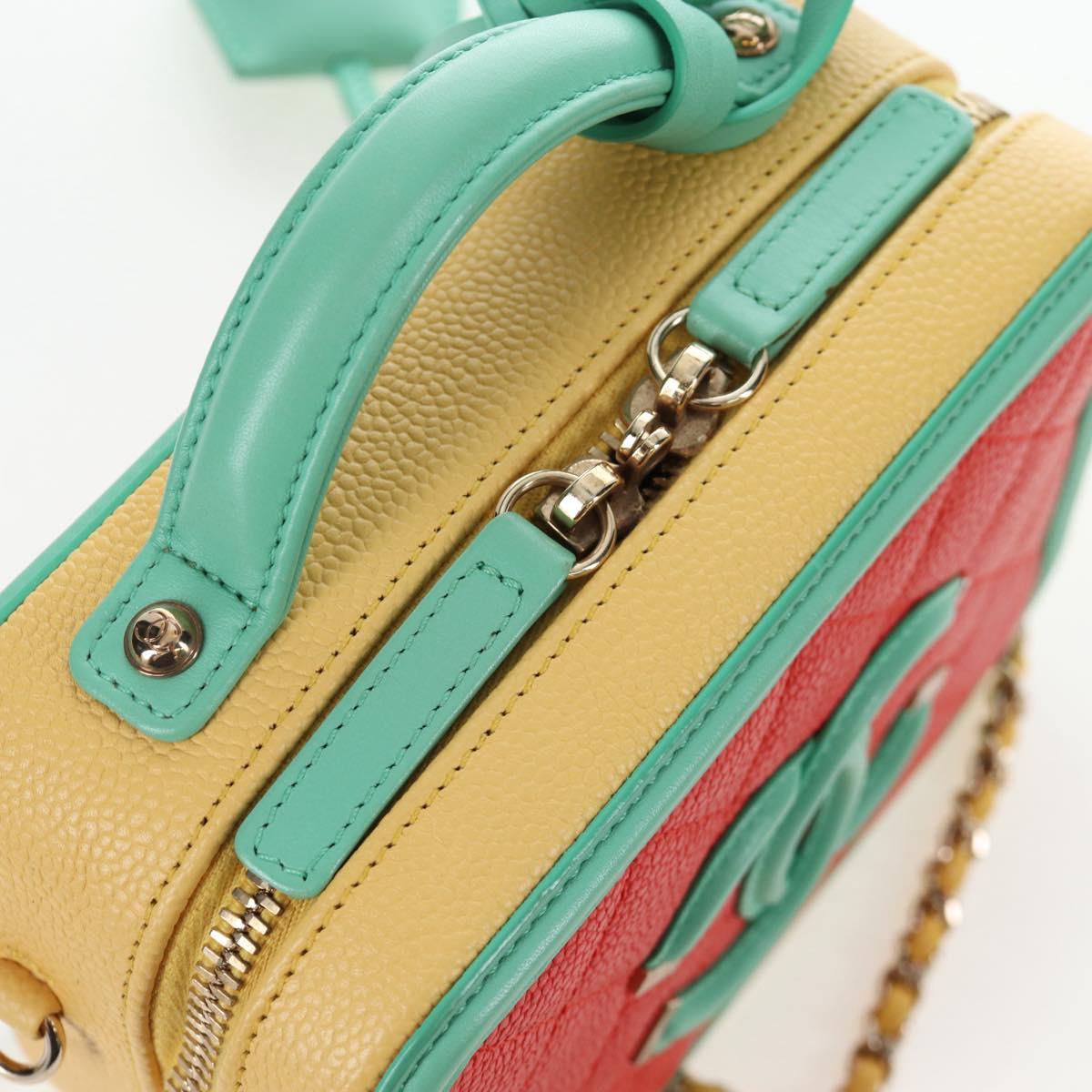 CHANEL CC Filigree Vanity Chain Bag Caviar Skin Multicolor Gold CC Auth 206403SM