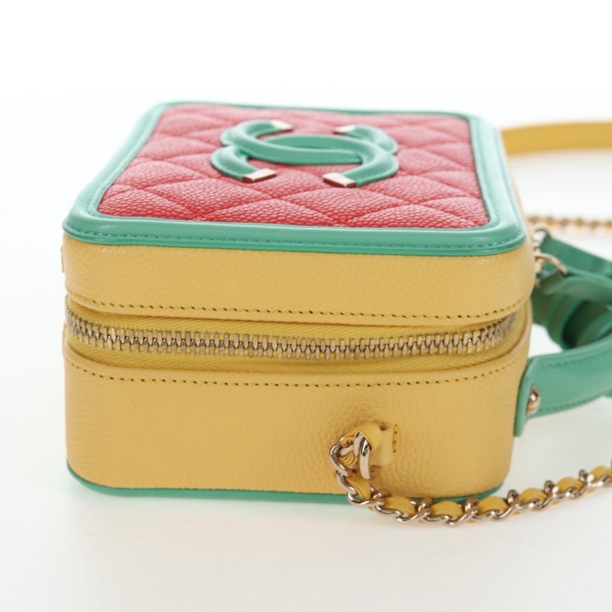 CHANEL CC Filigree Vanity Chain Bag Caviar Skin Multicolor Gold CC Auth 206403SM