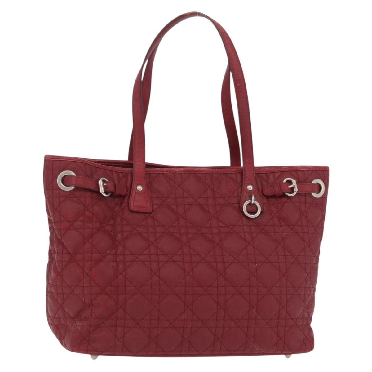Christian Dior Canage Tote Bag Coated Canvas Red Silver Auth 206412