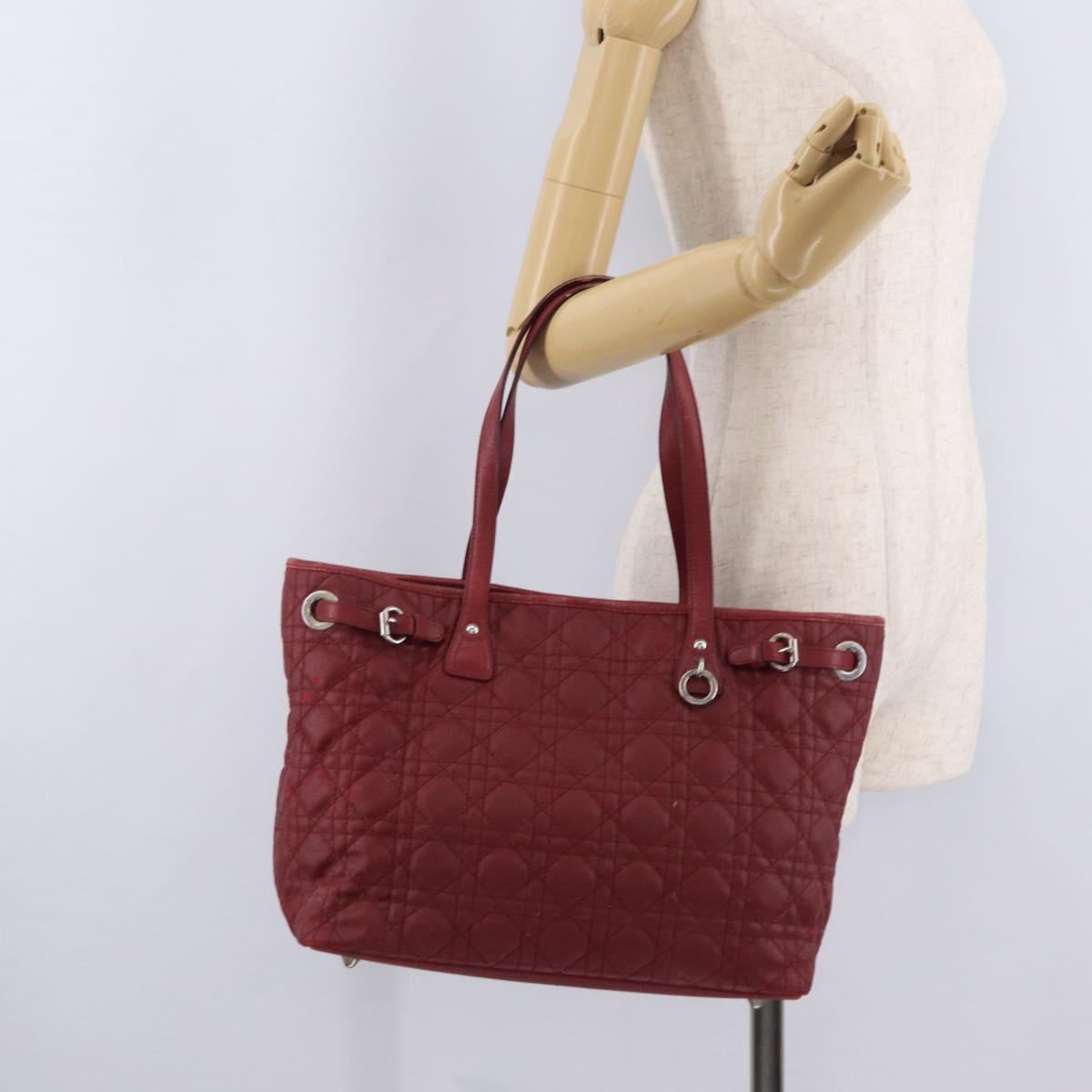 Christian Dior Canage Tote Bag Coated Canvas Red Silver Auth 206412
