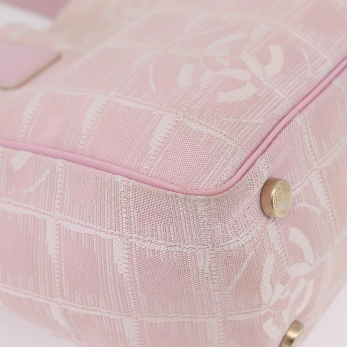 CHANEL New Travel Line Tote Bag Nylon Pink Gold CC Auth 206414A
